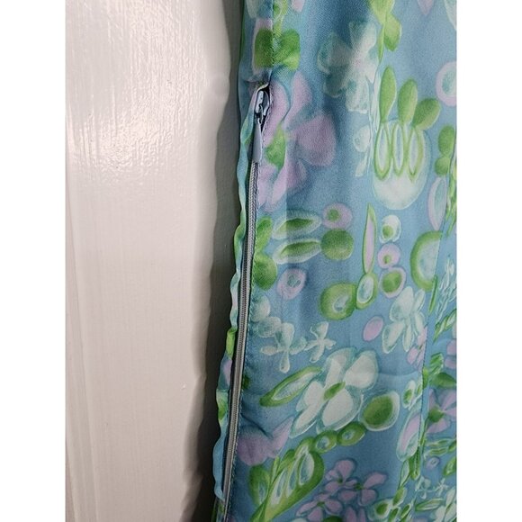 Vintage Grill Modisch Trevira Blue Floral Side Zip Dress Size 44 / Large - Picture 5 of 5